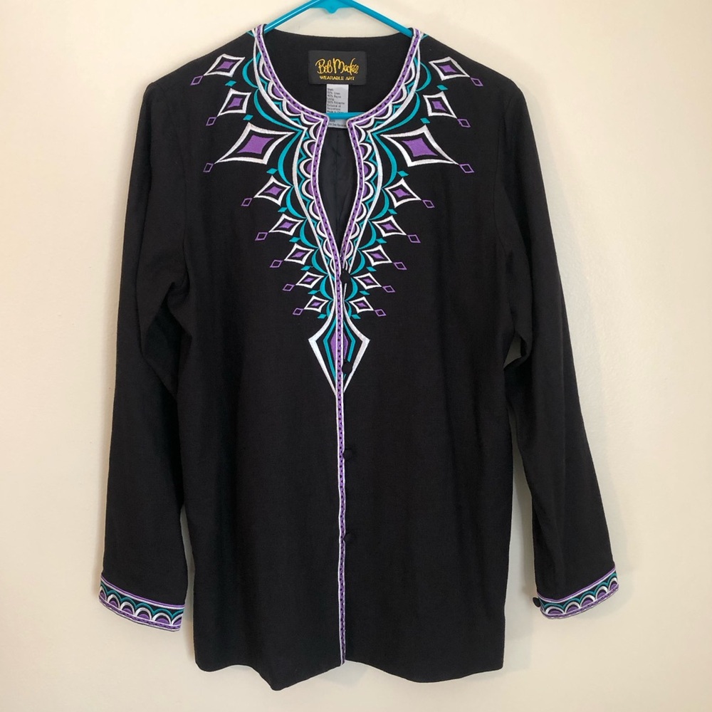 Bob Mackie Wearable Art Linen-Blend Embroidered Blazer